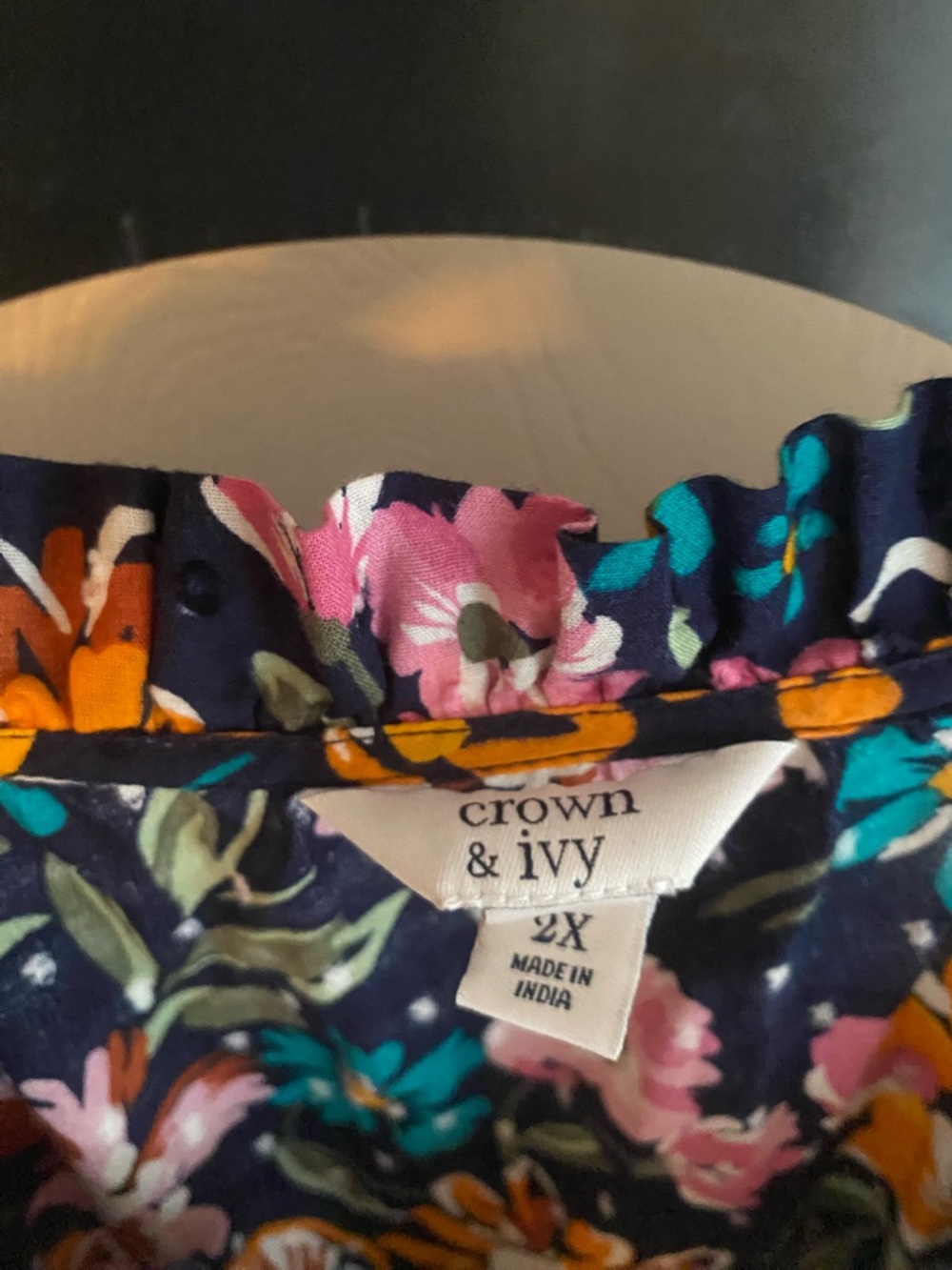 Crown & Ivy Navy Floral Tiered Maxi Dress with Orange & Pink Blooms 100% Cotton - Picture 2 of 4